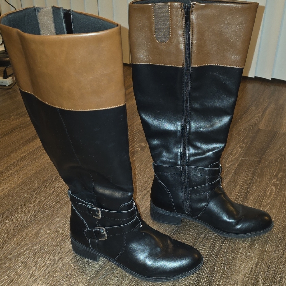 Arizona Jean Company Black and Brown Two-Tone Leather Riding Boots Size 10 WC